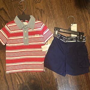 Ralph Lauren Red and Gray Striped Polo Set